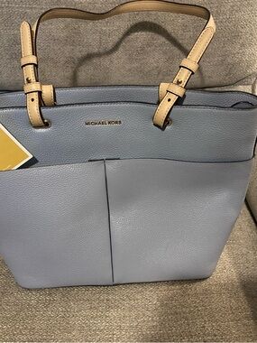 Michael Kors Light Blue Leather Tote with Tan Straps
